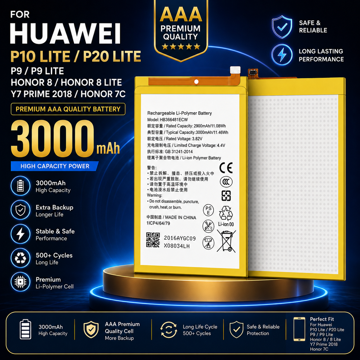 Huawei P9 Lite / P10 Lite / P20 Lite Battery Replacement | 3000mAh | Prime Parts