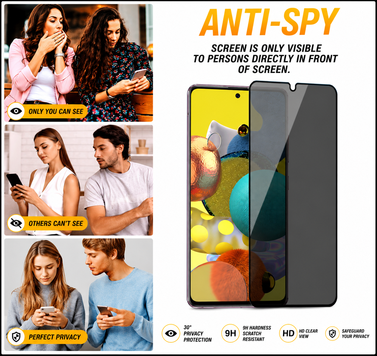 Redmi 12 Privacy Tempered Glass Screen Protector (Pack of 2) | Anti Spy | 9H HD Protection | Bubble Free | PrimeParts