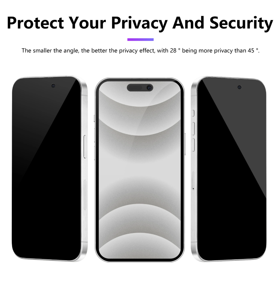 iPhone 17, 17 Pro, 17 Pro Max, 16, 16 Pro, 16 Pro Max, 15 , 15 Plus, 15 Pro, 15 Pro Max, 14 Series , 13 Series ,12 Series , 11 Series Privacy Screen Protector – 9H Anti Spy Tempered Glass [Pack of 3]