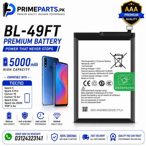 Tecno Spark 5 / Spark 5 Pro Battery Replacement | BL-49FT | 5000mAh | Prime Parts